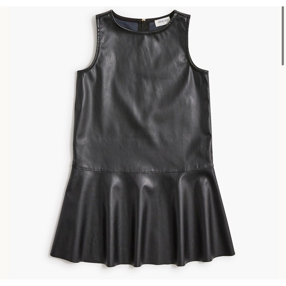 Crewcuts Other - Crewcuts Faux Leather Dress Girls 6 Black Edgy Chic Vegan Drop Waist Soft NWT